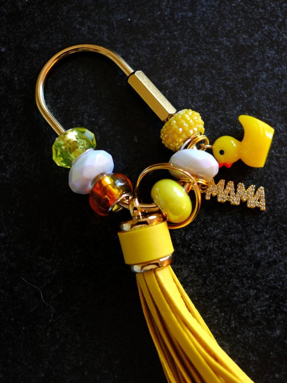 Gorgeous Handmade Beaded Brass Keychain, gift, tassel, charms, bead, yellow